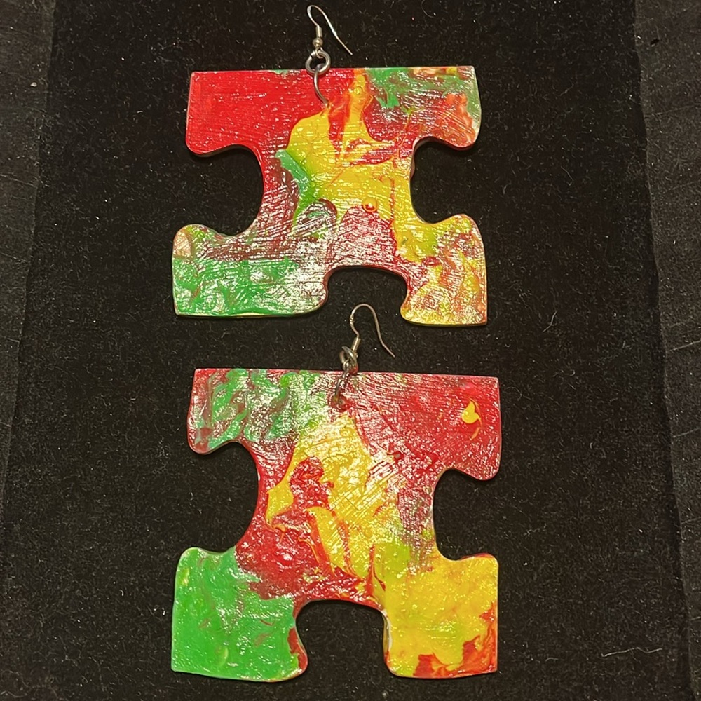 925 Stamped Colorful Puzzle Piece Earrings